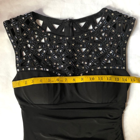 Cache Women’s Midi Black Ruched Bottom Bodycon Evening Cocktail Dress - Picture 8 of 16